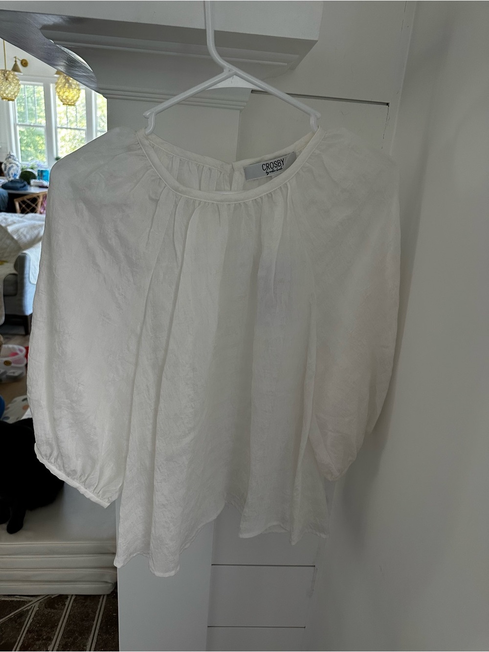 Crosby by mollie Burch Porter Top. White Billowy Peasant Blouse